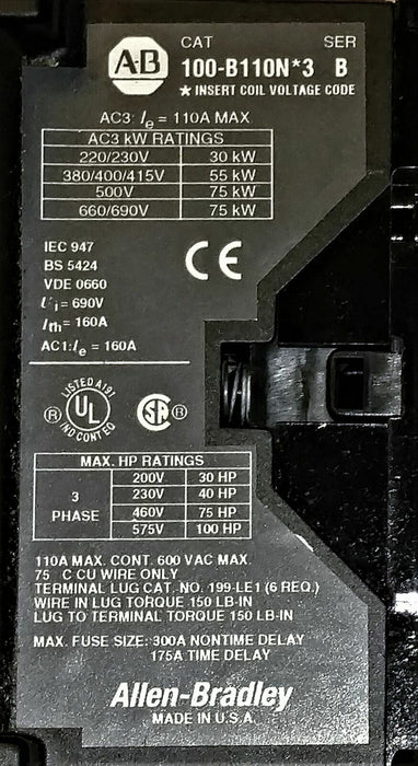 Allen-Bradley 100-B110N*3 Contactor GE473 Coil