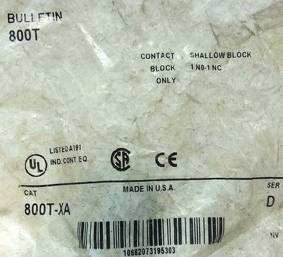 Allen-Bradley 800T-XA600 V 1 NO 1 NC Shallow Contact Block