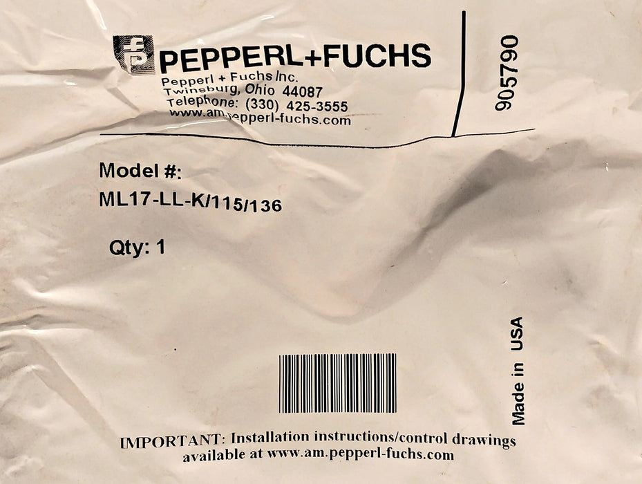 Pepperl Fuchs ML17-LL-K/115/136 10-30 V DC Fiber Optic Photoelectric Sensor