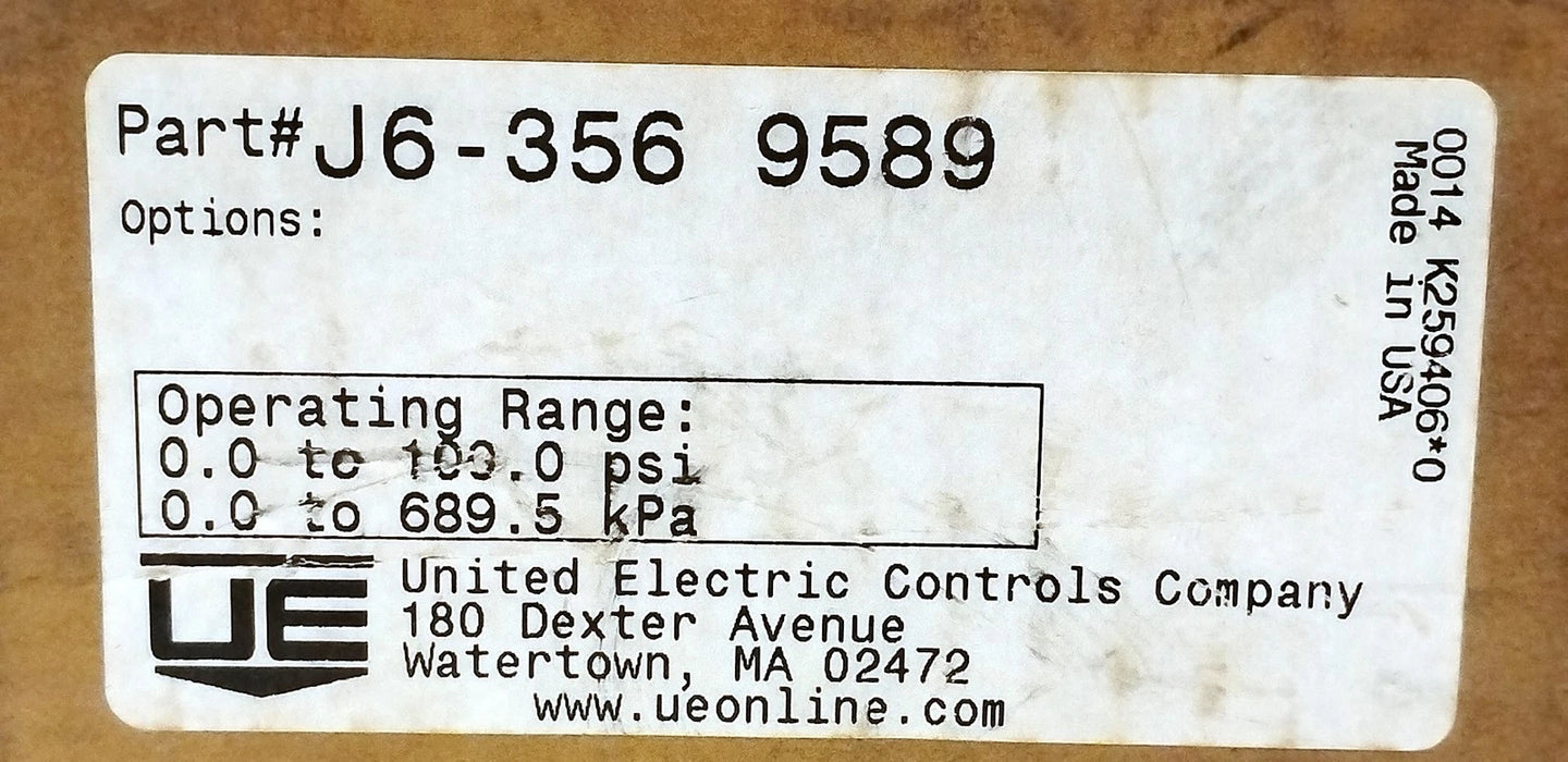 United Electric J6-356-9589 480 V AC 15 A 0-100 psi Pressure Switch