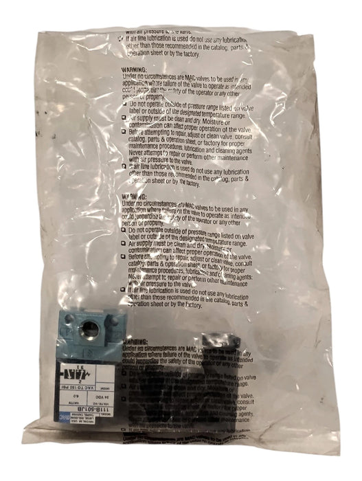 MAC Valves 111B-501JB 150 psi Pneumatic Solenoid Valve w/ 24 V DC Coil