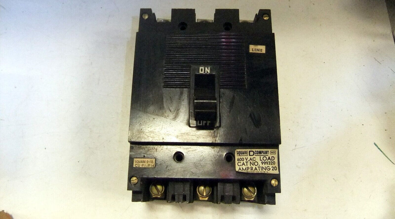 Square D Circuit Breaker 20A 3P 600 VAC 999320