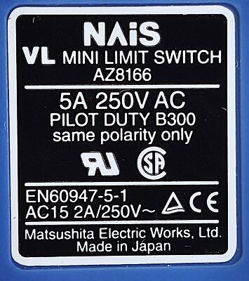 Matsushita Electric AZ8166 NAIS VL Mini Limit Switch with Flexible Rod