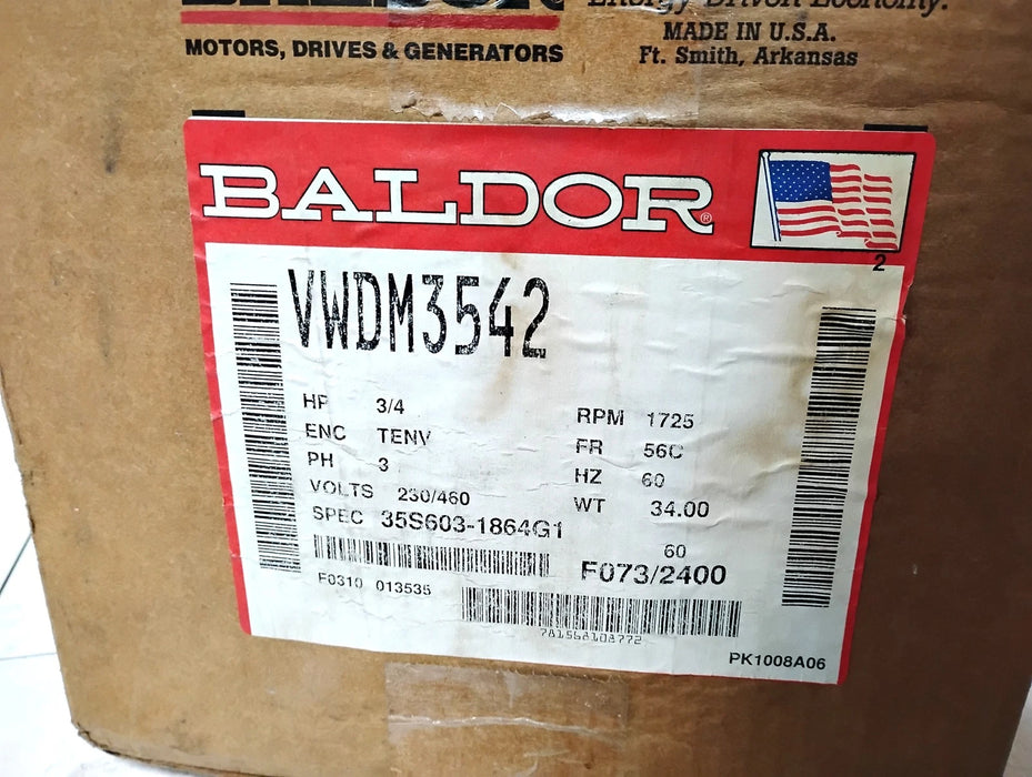 Baldor VWDM3542 230/460 V 0.75 HP 1765 RPM Wash Down Motor