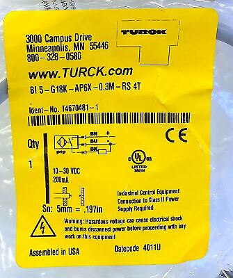 Turck BI5-G18K-AP6X-0.3M-RS-4T T4670481-1 10-30 V DC Inductive Proximity Sensor