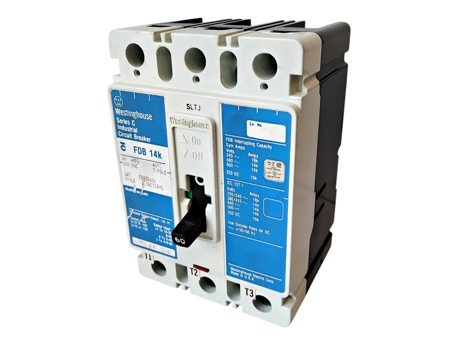 Westinghouse FDB3060L Ser C 600 V AC 60 A 3 P Circuit Breaker