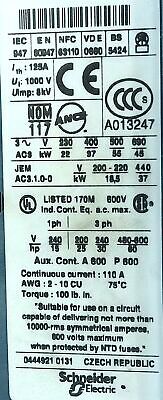 Telemecanique LC1D8011 Contactor w/ LC1D8011 100 V Coil and Auxiliary Contact