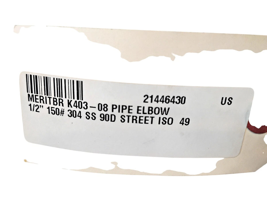 Merit Brass K403-08 1/2" MNPT x FNPT 90 Deg 304 SS Street Elbow