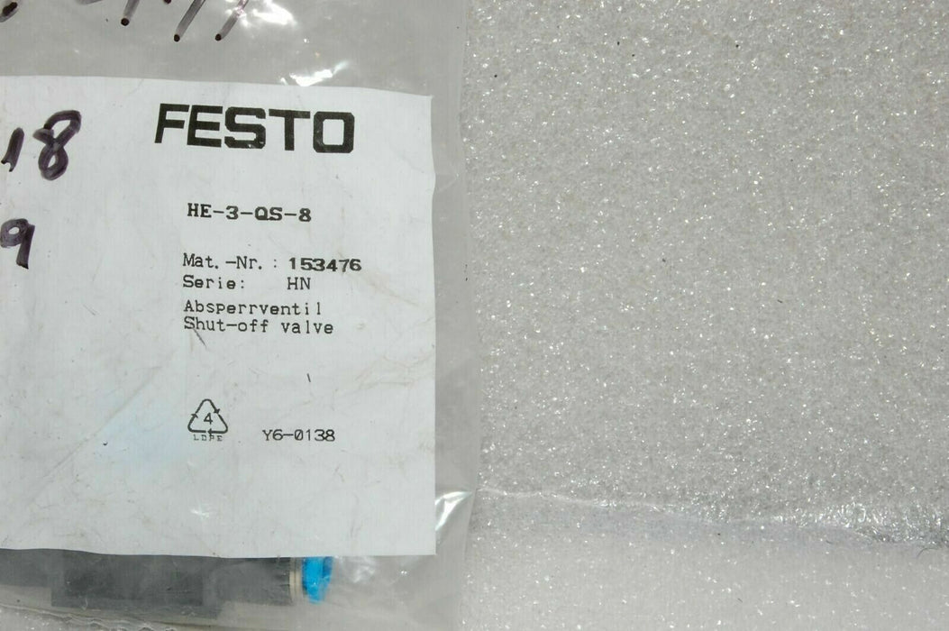 Festo Shut Off Valve HE-3-QS-8