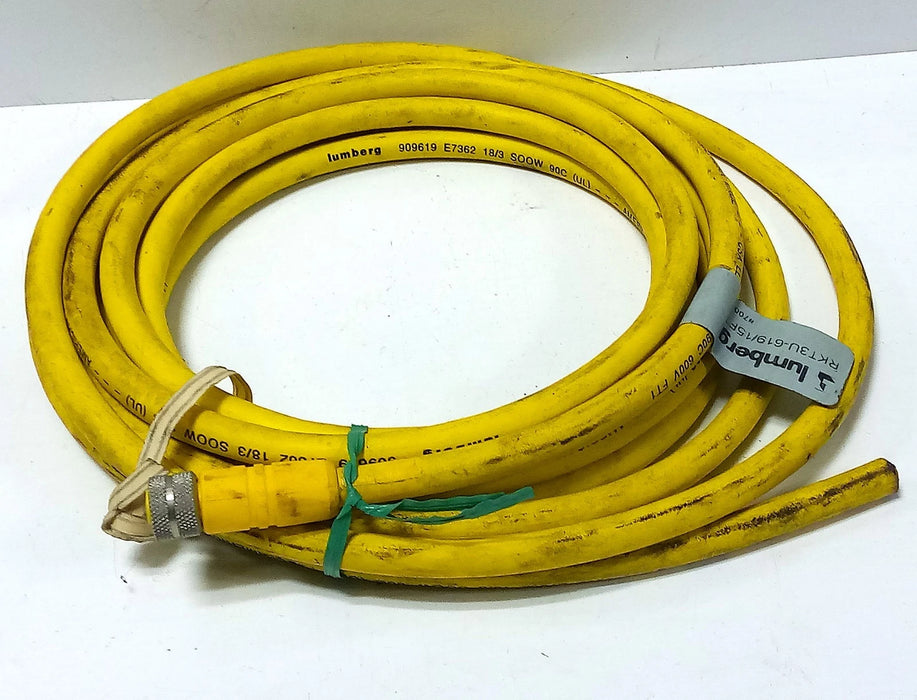 Lumberg Automation RKT3U-619/15FT PLC Cable w/ One 3-Pole Circular Connector