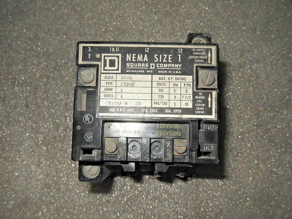 1 Square D 8502-SCO-2-S 600VAC CONTACTOR