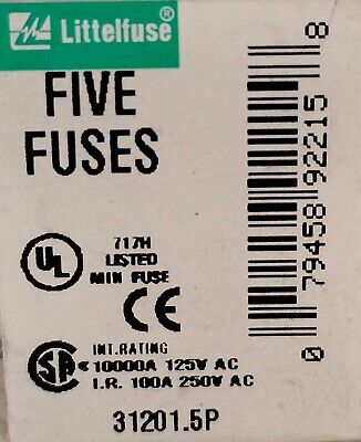 Littelfuse 31201.5P 250 V AC 0.5 A Fast Acting Glass Fuse - Lot of 10