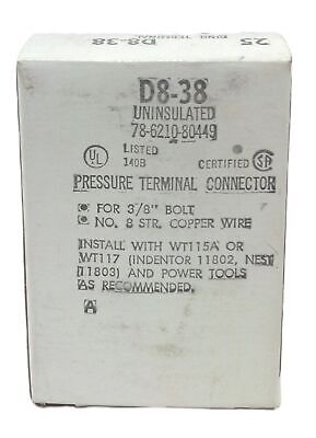 Thomas & Betts D8-38 Non-Insulated Large Brazed Seam Ring Terminal - Qty. 25