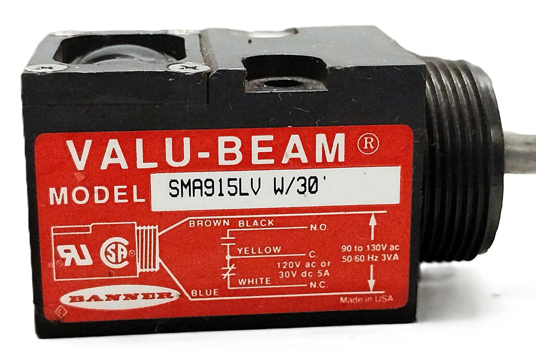 Banner Engineering SMA915LV W/30 26851 90-130 VAC Photoelectric Proximity Sensor