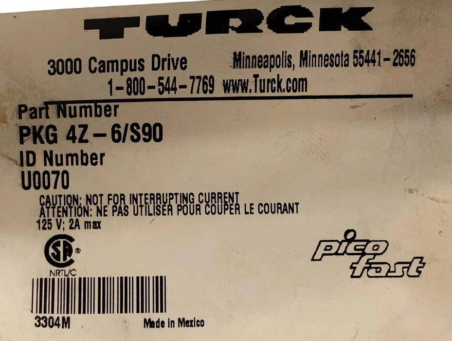 Turck PKG 4Z-5/S90 PicoFast PLC Cable