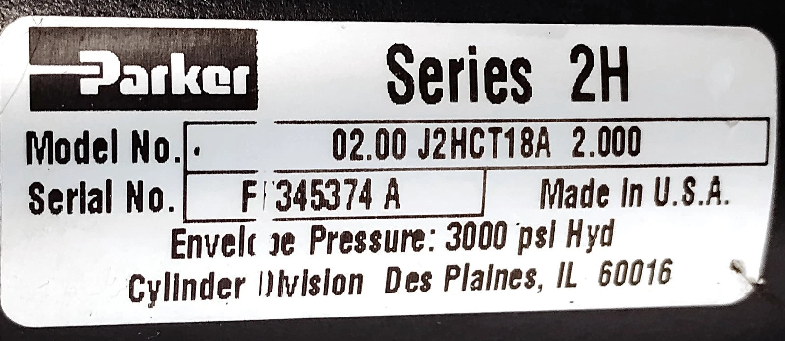 Parker 02.00J2HCT18A2.000 Hydraulic Cylinder