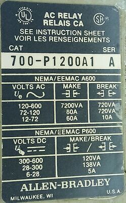 Allen-Bradley 700-P1200A1 Series A Industrial Control Relay w/ 115/120 V AC Coil
