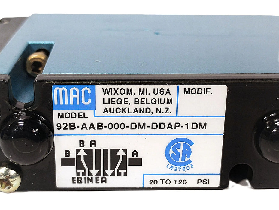 MAC Valves 92B-AAB-000-DM-DDAP-1DM 20-120 psi Solenoid Valve w/ 24 V DC Coil