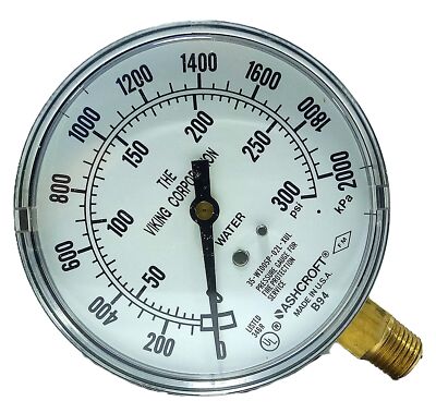 Ashcroft 35W-1005P-02L-XUL 0-300 psi 1/4 NPT Pressure Gauge for Fire Protection