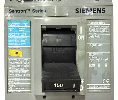 Siemens FXD63B150L 3 P 150 A 600 V Sentron Circuit Breaker