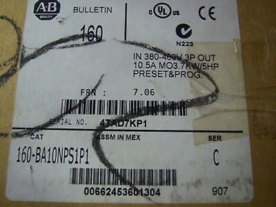 Allen-Bradley 160-BA1-NPS1P1 380-460 VAC 5 HP Variable Speed Drive