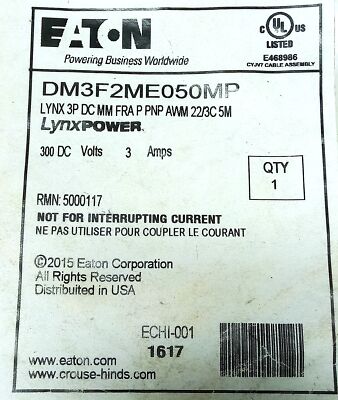 Eaton DM3F2ME050MP 300 V DC 3 A 5-Pin PLC Cable