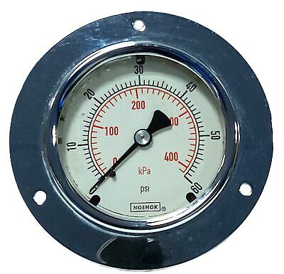 NOSHOK 25-310-60-1/4-BT3 0-60 psi Glycerine Filled Chrome Plated Pressure Gauge