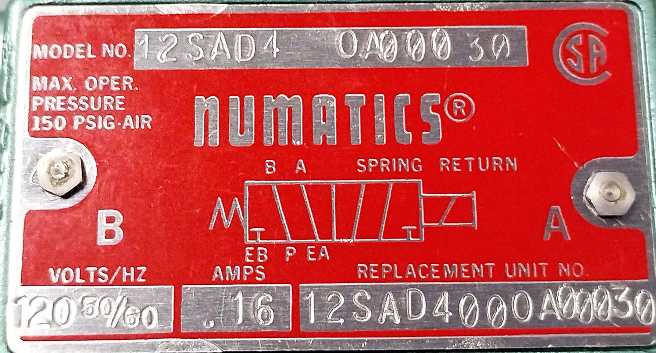 Numatics 12SAD400OA00030 Pneumatic Solenoid Valve w/ 120 V AC Coil