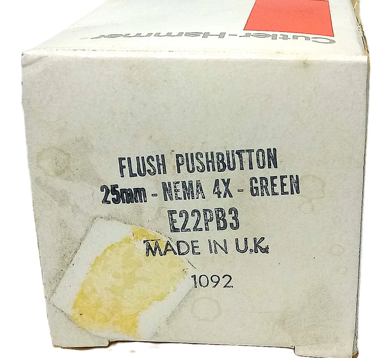 Eaton E22PB3 Green 25 mm Flush Momentary Pushbutton