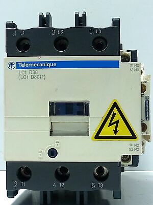 Telemecanique LC1D8011 Contactor w/ LC1D8011 100 V Coil and Auxiliary Contact