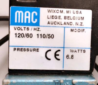 Mac Valves 622B-11-111CA 110/120 V AC VAC-150 psi Pneumatic Solenoid Valve