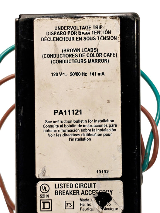 Square D PA11121 120 V AC Circuit Breaker W/ Undervoltage Trip