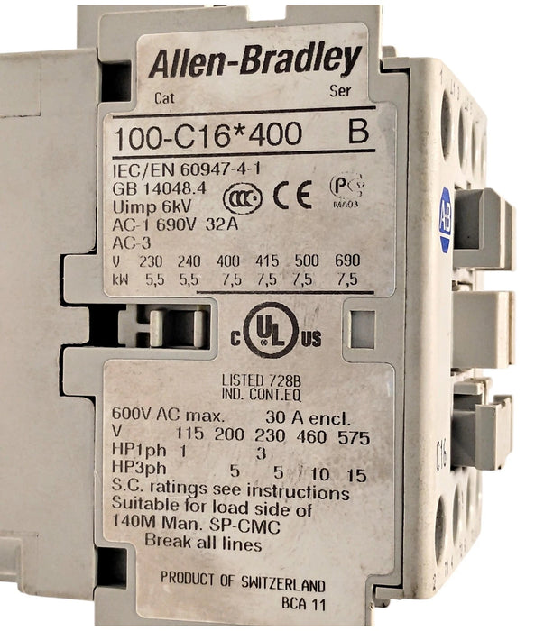 Allen-Bradley 100-C16D400 690 V Ac 16 A IEC Contactor w/ 110/120 V AC Coil