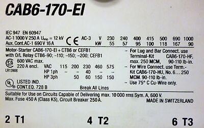 Allen-Bradley CAB6-170-EI-11-10 Motor Starter