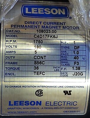LEESON 108023.00 C4D17FK6J 180 V 5 A 1 HP 1750 RPM DC Motor