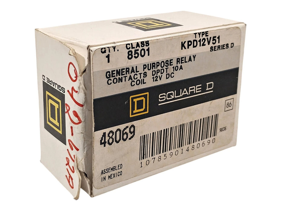 Square D 8501-KPD12-V51 Series D 10 A Miniature Ice-Cube Relay w/ 12 V DC Coil