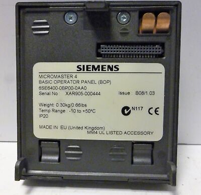 Siemens 6SE6400-0BP00-0AA0 MICROMASTER 420 DeviceNet AC Drive Operator Panel