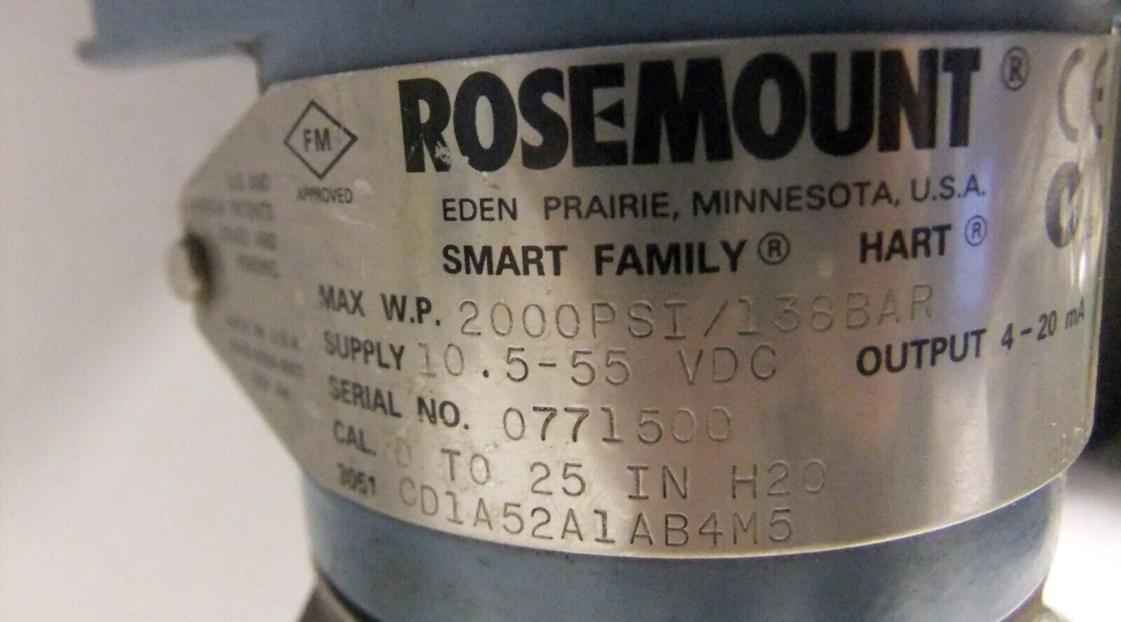 Rosemount 3051CD1A52A1AB4M5 Differential Pressure Transmitter