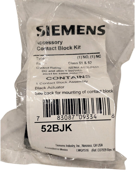 Siemens 52BJK 600 V 10 A Contact Block for 30.5 mm Pushbutton Switch