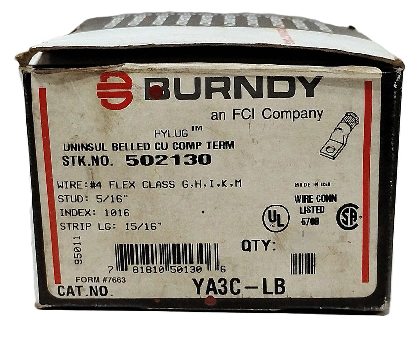 BURNDY YA3C-LB Long Barrel Compression Lug 3 AWG 5/16 Stud Size