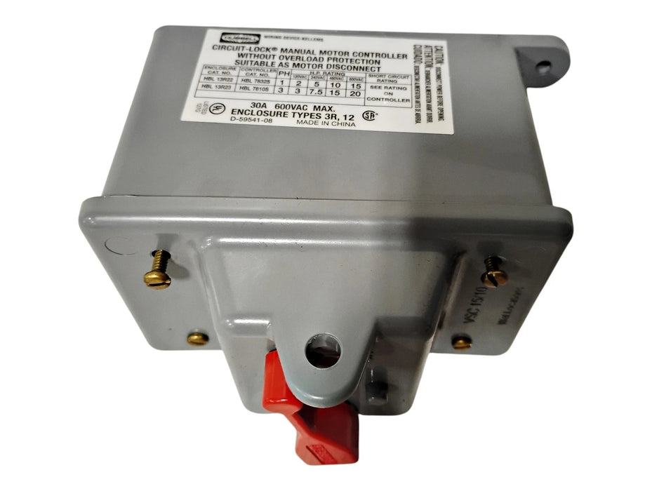 Hubbell HBL13R23 600 V 30 A 3 P 20 HP Manual Motor Disconnect Switch