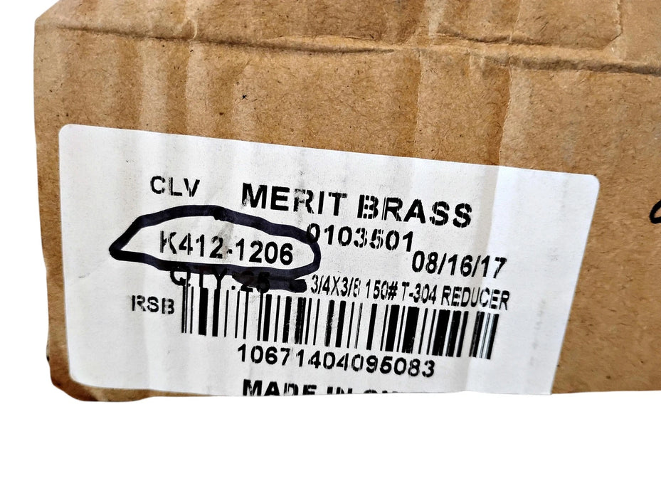 Merit Brass K412-1206 3/4" x 3/8" FNPT 304 SS Banded Reducing Coupling