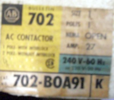 1 Allen-Bradley 702-Boa91 Ac Contactor