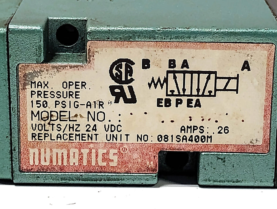 Numatics 081SA400M Pneumatic Solenoid Valve w/ 24 V DC Coil