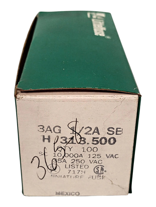 Littelfuse 3AG12A313 H313.500 250 V AC 0.5 A Time-Delay Fuse