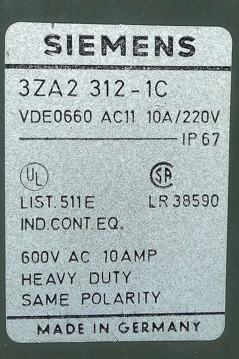Siemens 3ZA2-312-1C 600 V AC 10 A Industrial Snap Action Limit Switch