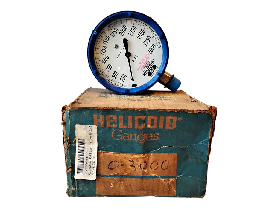 Helicoid J4J2J1A0R0000 1/2" NPT 0-3000 PSI Pressure Gauge