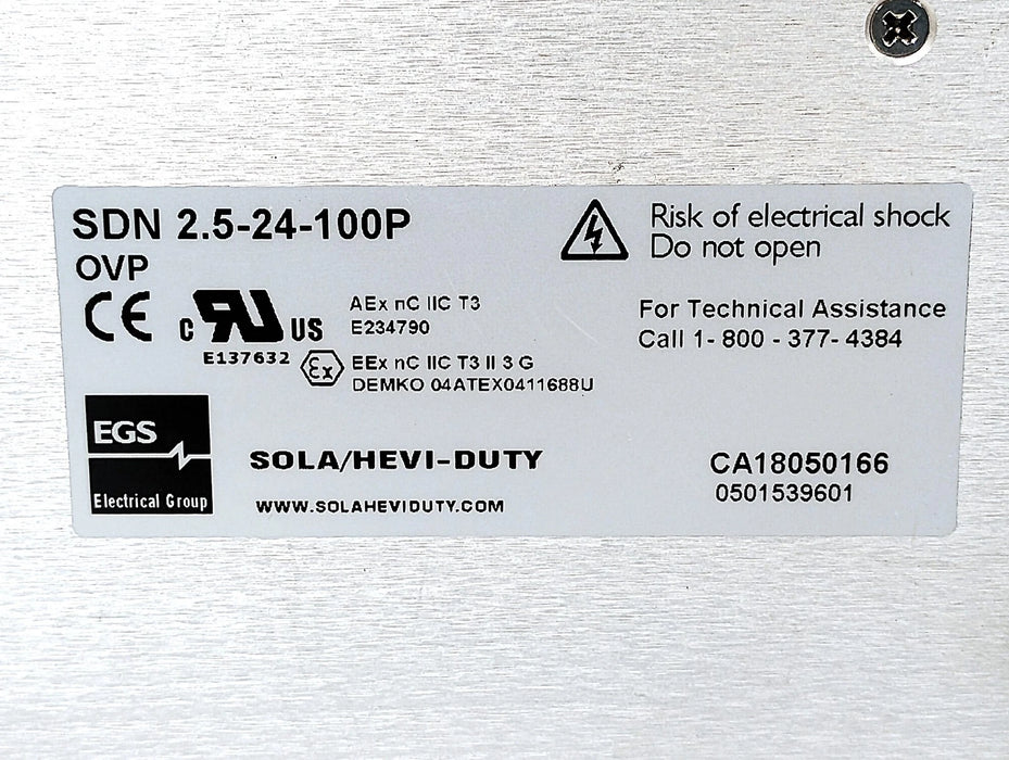 Sola SDN 2.5-24-100P Power Supply w/ 115/230 VAC Input and 24 VDC 2.5 A Ouput