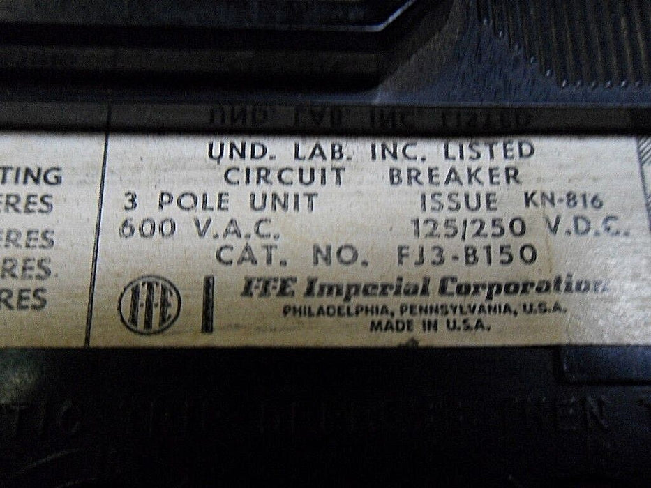 Siemens FJ3-B150 Circuit Breaker 150A 3P 600V