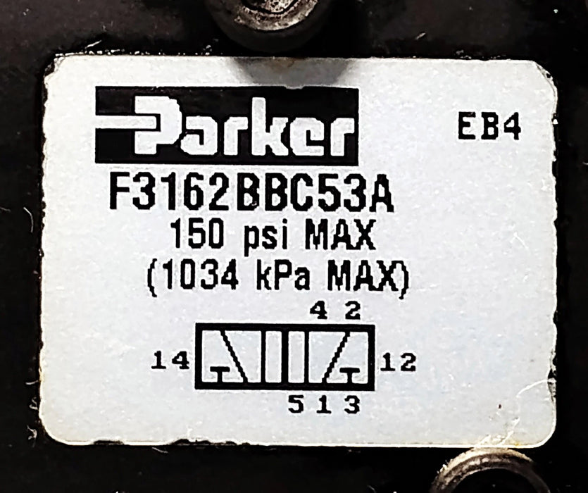 Parker F3162BBC53A 150 psi Pneumatic Solenoid Valve Assembly w/ 110/120VAC Coils